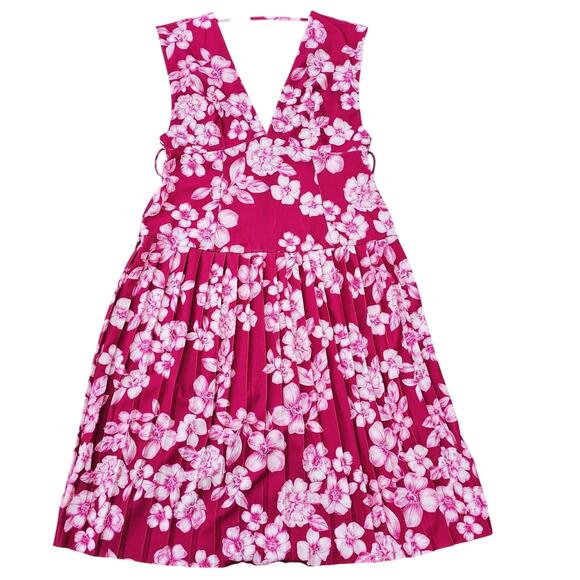 Pink Floral Dress ASOS Size 12 Plunge VNeck Belted Pleats Sleeveless Stretch - Picture 11 of 11